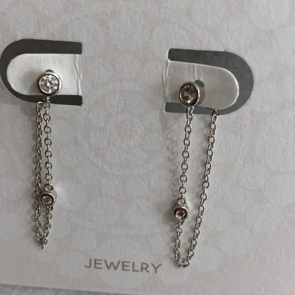 Sterling Silver Crystal Chain Loop Earrings - Picture 2 of 3